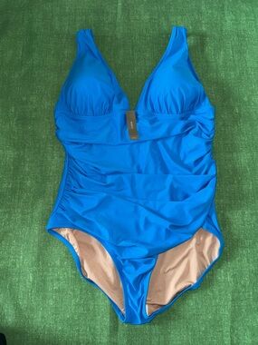 J. Crew Bright Blue Ruched One-Piece Swimsuit Sz 20